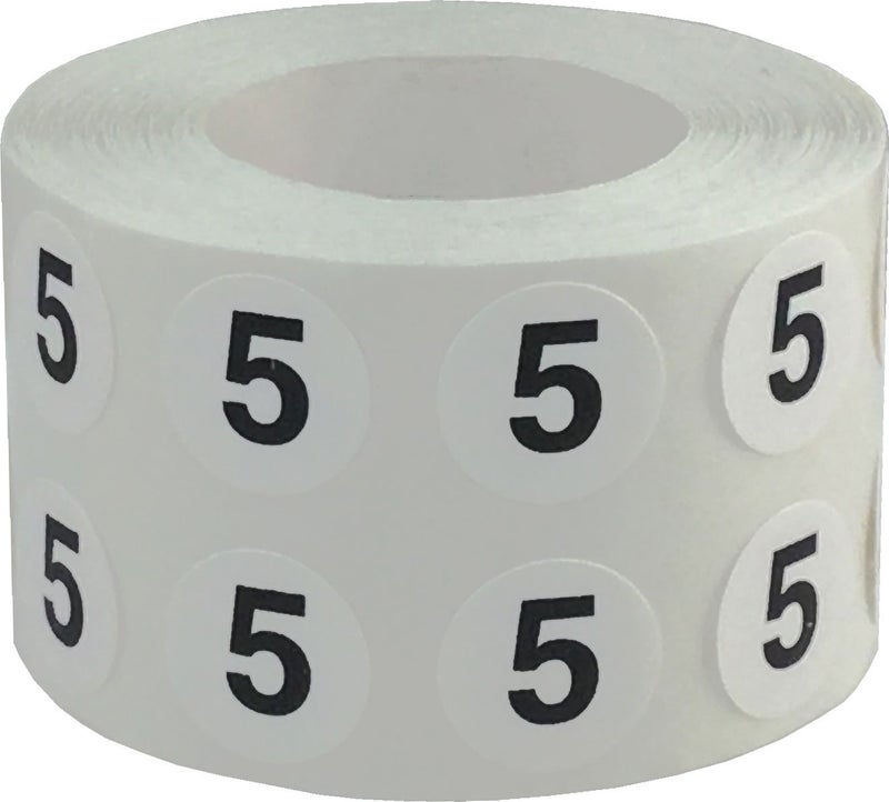InStockLabels.com 1/2" Inch Number 5 Stickers, Semi-Gloss White Round Labels with Black Text, 1000 Labels on a Roll, Perfect for Home Organization and Office Management, Permanent Adhesive - Image 1